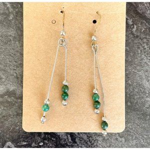 Handcrafted Womens Dangling Earings with Green Natural Stone Beads